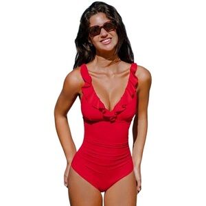 Cupshe Vibrant Red Ruffled Women’s One Piece